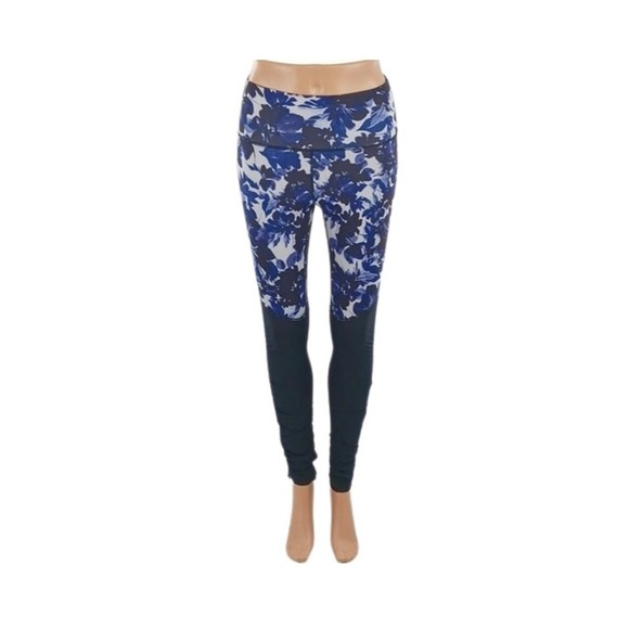 Fabletics Leggings Cashel Foldover Blue Floral Ruched Legs Athleisure Yoga M - Picture 1 of 8